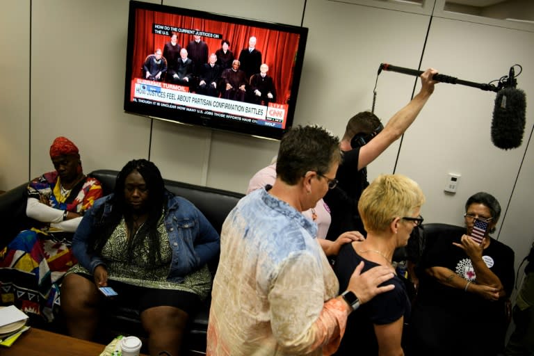 Activists occupy the office of Senate Judiciary Committee Chairman Senator Chuck Grassley (R-IA) on Capitol Hill demanding an investigation into the sexual assault allegations by Christine Blasey against Judge Brett Kavanaugh