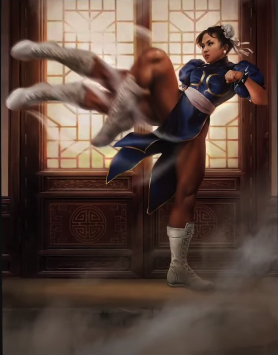 Street Fighter Magic crossover card - Chun-Li delivering a flurry of kicks