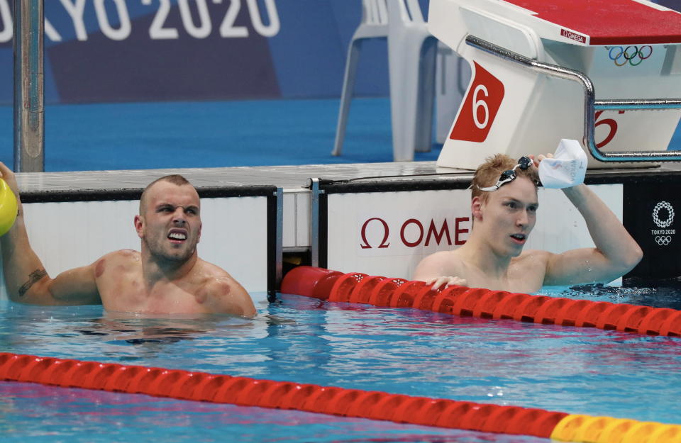Seen here, Kyle Chalmers after winning silver in the 100m freestyle. 