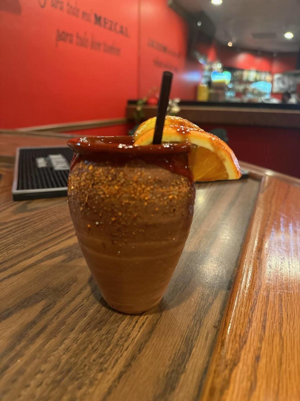 The cantarito at Los Amigos Mexican Restaurant on Blackstone Avenue in Fresno, California. The restaurant and bar has over 30 different types of mezcal.