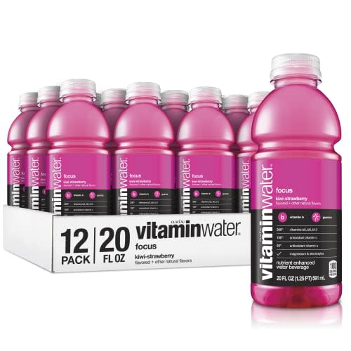 vitaminwater focus, kiwi-strawberry flavored, electrolyte enhanced bottled water with vitamin b5, b6, b12, 20 fl oz (12 pack)