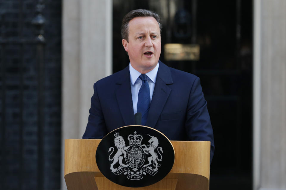 Prime Minister David Cameron speaks outside 10 Downing Street, London, where he announced his resignation after Britain voted to leave the European Union.