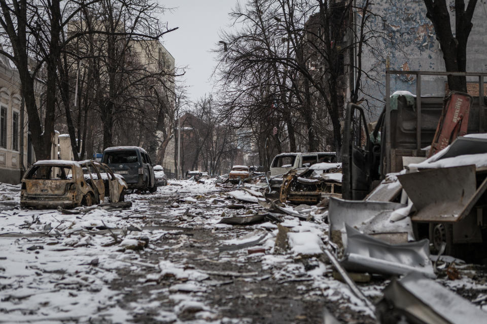 KHARKIV, UKRAINE - MARCH 09: Effects of the bombing in the center of Kharkiv, Ukraine on March 09, 2022 as Russian attacks continue. (Photo by Andrea Carrubba/Anadolu Agency via Getty Images)
