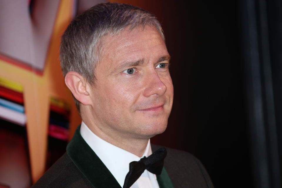 Martin Freeman poses for photographers upon arrival at the London Film Festival Awards, at Banqueting House in central London, Saturday, Oct. 17, 2015. (Photo by Joel Ryan/Invision/AP)