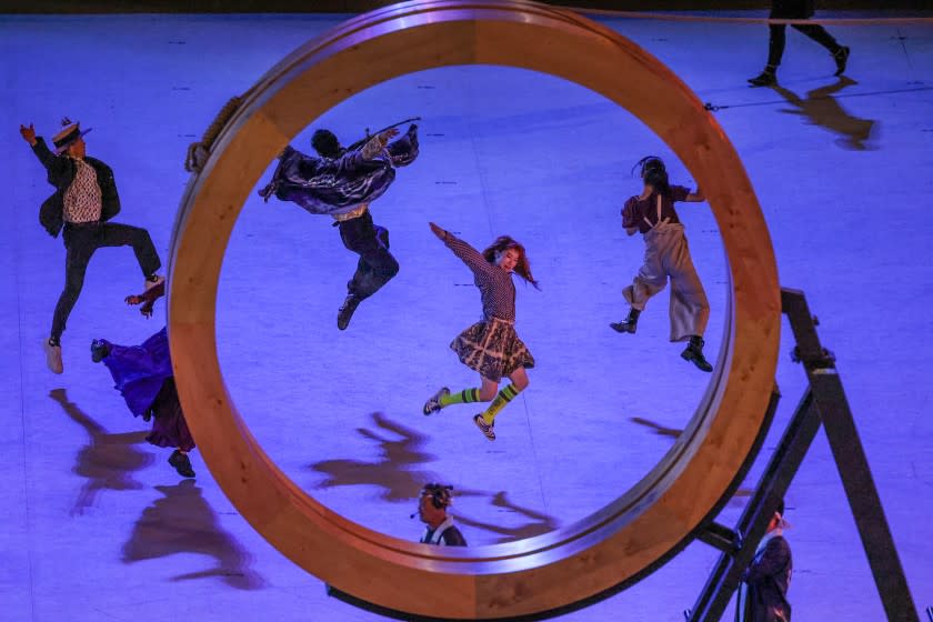 Tokyo, Japan, Friday, July 23, 2021 - Dancers perform at the Tokyo 2020 Olympics Opening Ceremony at Olympic Stadium. (Robert Gauthier/Los Angeles Times)