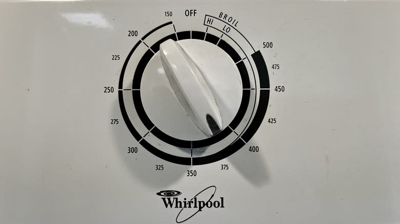 white Whirlpool oven temperature knob