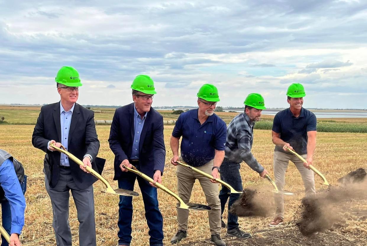 Lt. Gov. Larry Rhoden (second from left) breaks ground with officials during the Gevo presentation in Lake Preston on Thursday.