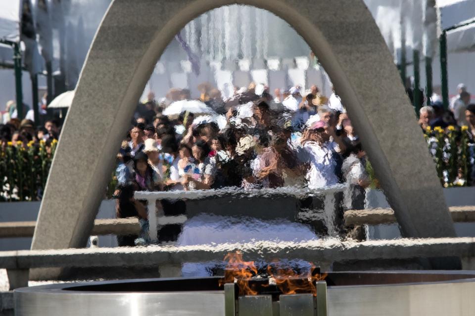 The cenotaph at the Hiroshima Peace Memorial Park