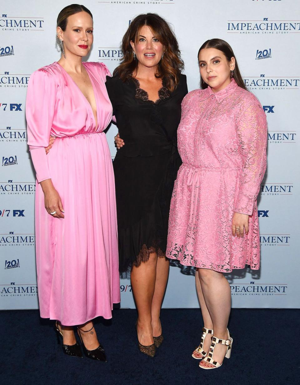 <p>Sarah Paulson, Monica Lewinsky and Beanie Feldstein pose at the special screening of FX's <em>Impeachment: American Crime Story</em> in N.Y.C. on July 26. </p>