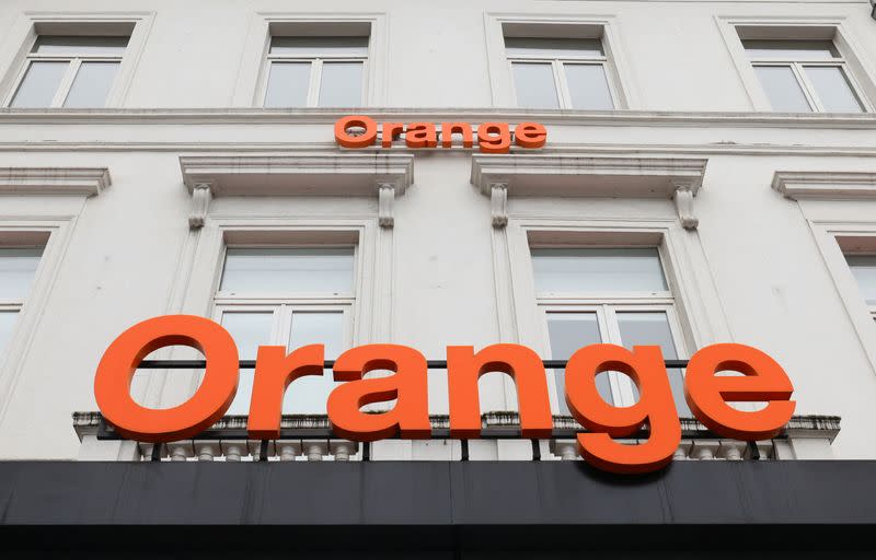 The logo of French telecom operator Orange in Brussels