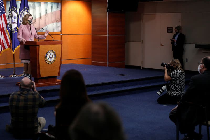 House Speaker Pelosi holds news conference on Capitol Hill in Washington