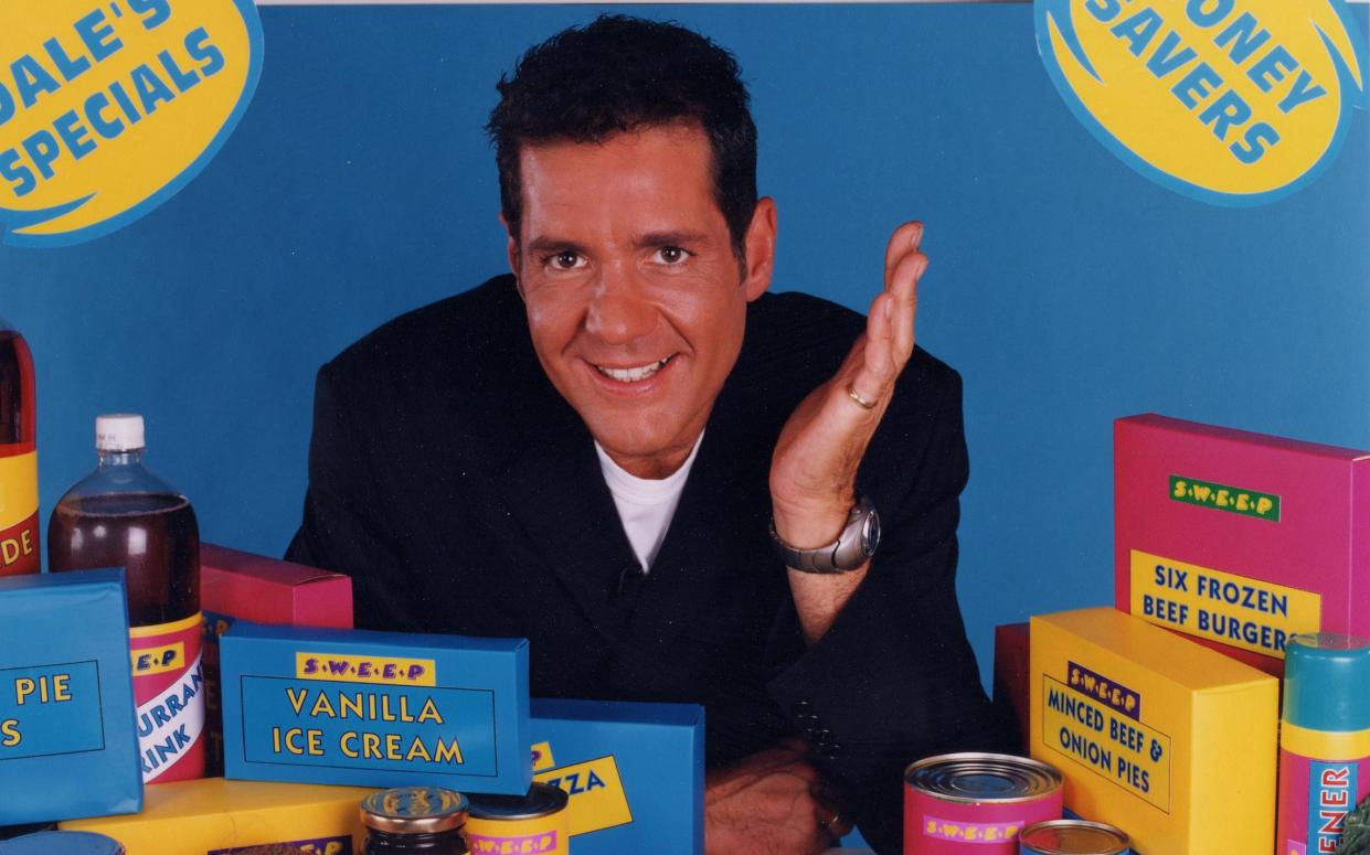 Dale Winton's show Supermarket Sweep, which saw contestants run around a mock-up supermarket collecting shopping items, was hugely popular in the 1990s - Television Stills
