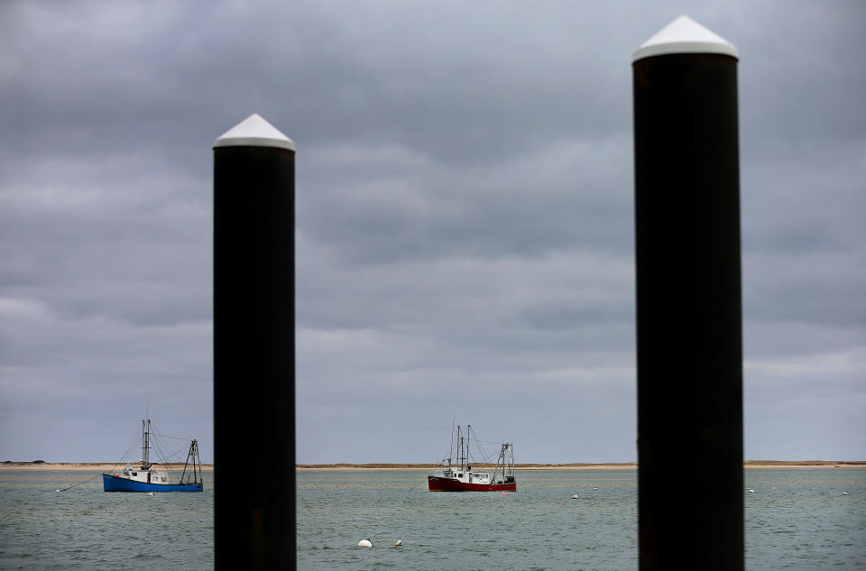 CHATHAM, MA - MARCH 31: Commercial fishing boats are anchored in Chatham Harbor in Chatham, MA on March 31, 2020. With restaurants throughout the world closed due to the coronavirus, the regions lobstermen, scallopers, and others who land much of the nations $5.6 billion commercial catch are facing economic devastation, with many forced to tie up their boats  until the market rebounds. (Photo by John Tlumacki/The Boston Globe via Getty Images)