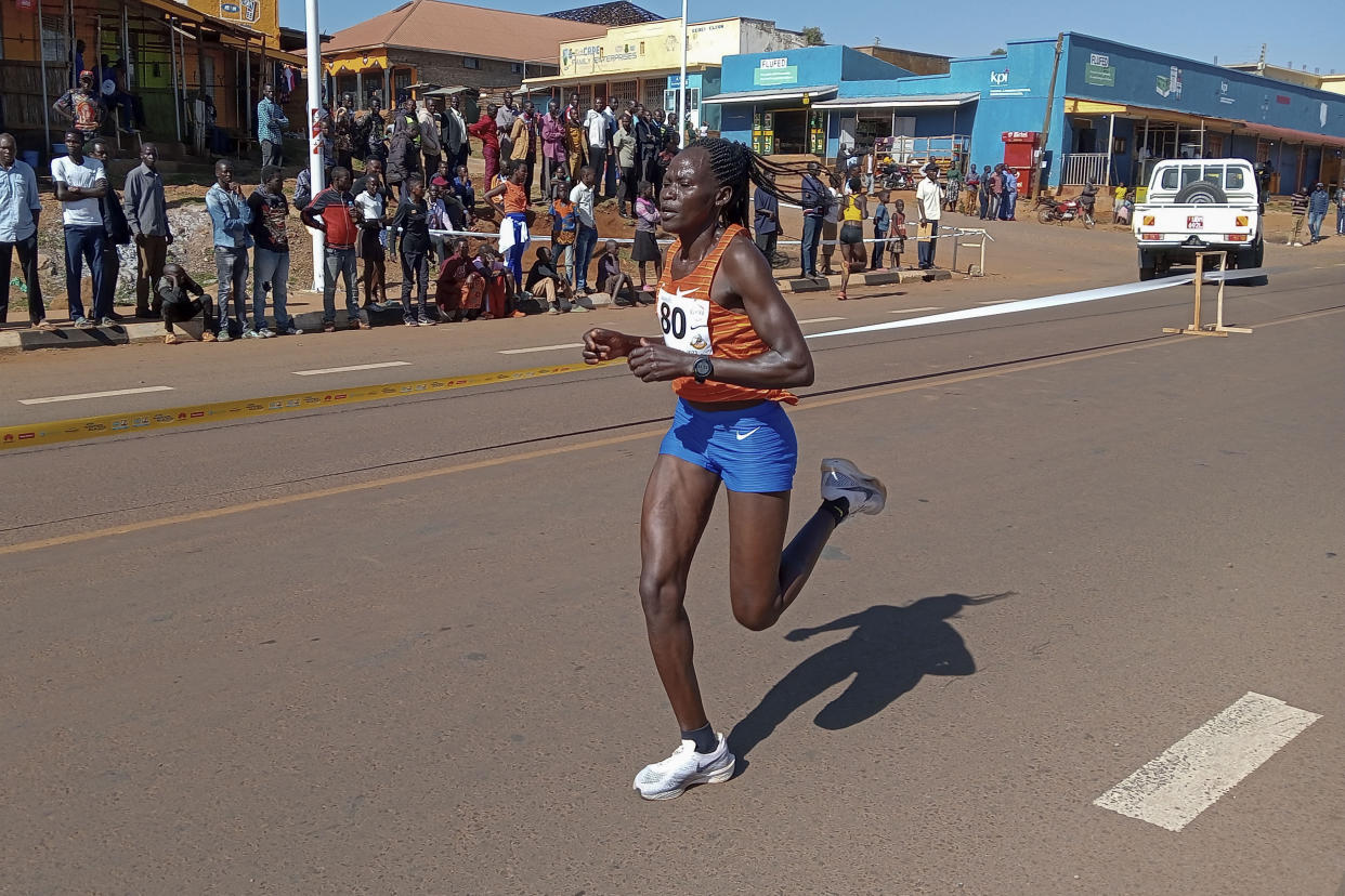 Rebecca Cheptegei competes at the Discovery 10km road race in Kapchorwa, Uganda in 2023.