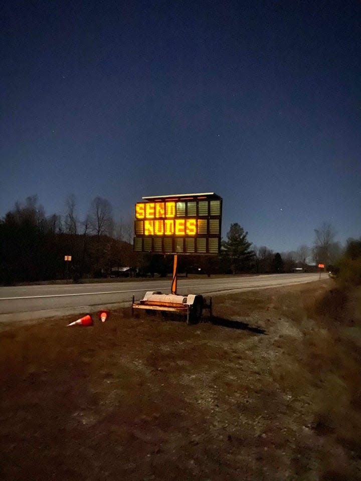 A road sign in Whitley County, Kentucky, was hacked and discovered early Thursday morning with a surprising message.