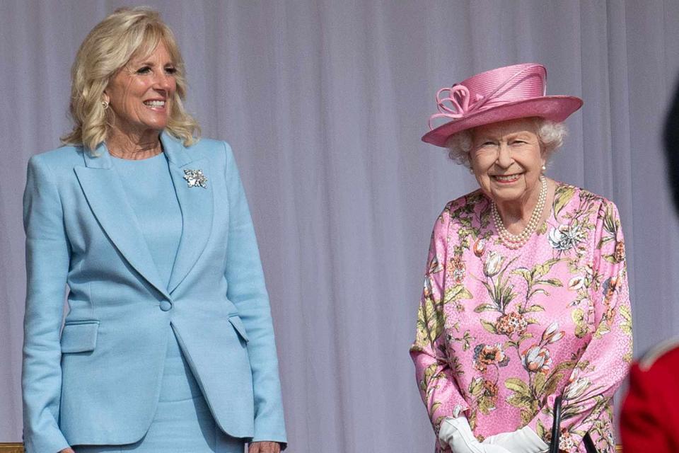<p>Mark Cuthbert - Pool/UK Press via Getty</p> First Lady Jill Biden and Queen Elizabeth at Windsor Castle on June 13, 2021 in Windsor, England.