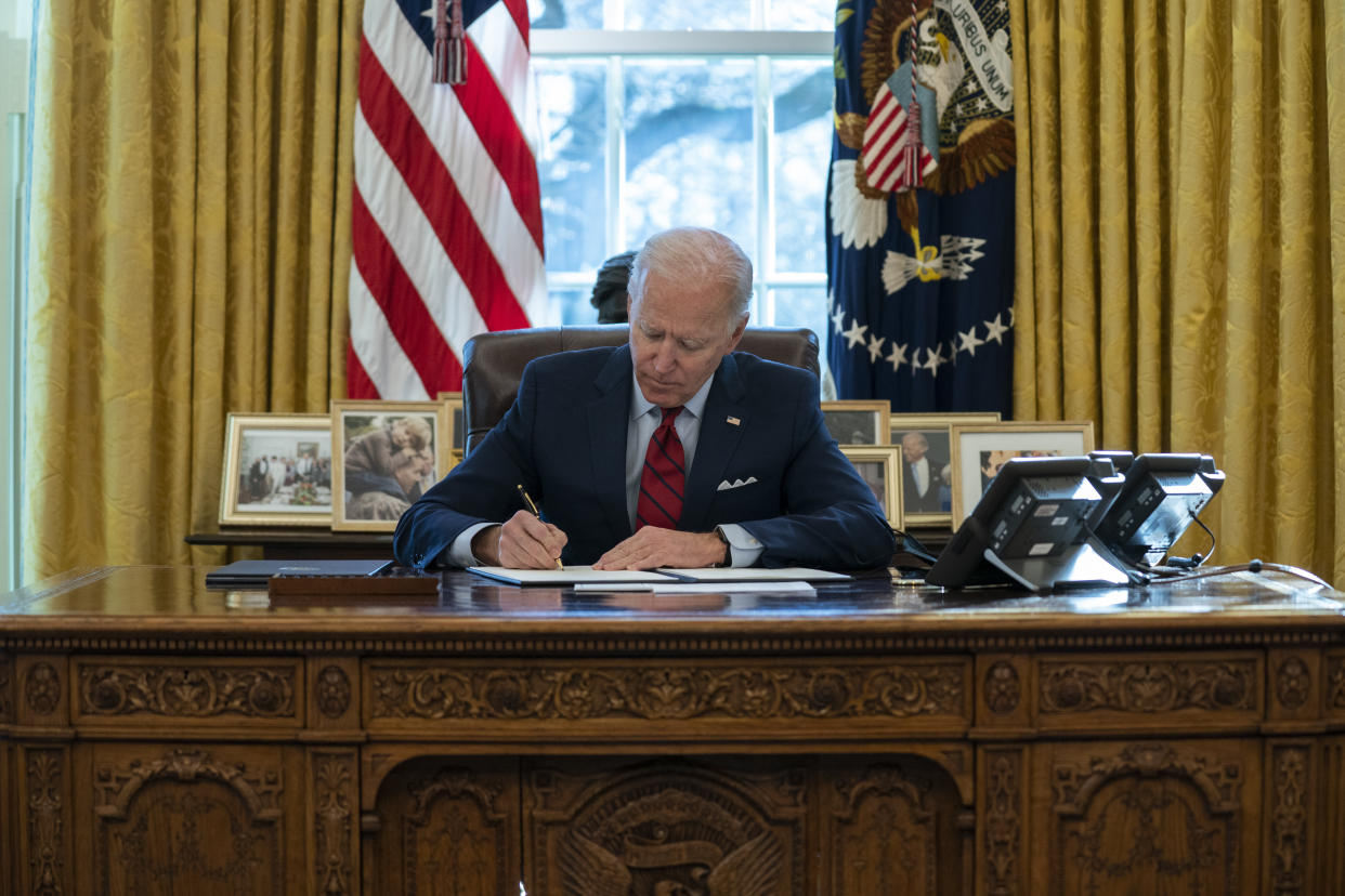 President Joe Biden signs a series of executive orders on health care on Thursday at the White House. The start of his administration has been marked by a series of such orders on a range of issues. (Photo: ASSOCIATED PRESS)