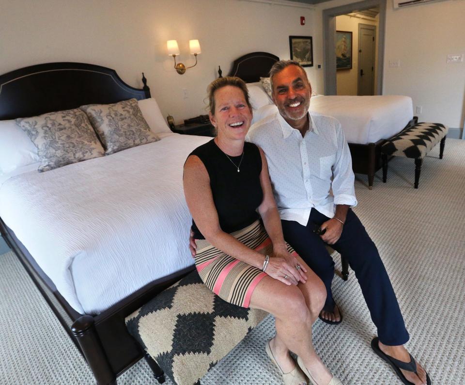 Cricket Prevost and husband John Samonas, seen Monday, Sept. 18, 2023, spent much of their lives in the past year renovating the Davenport Inn in Portsmouth.