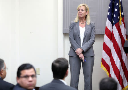 Homeland Security Secretary Kirstjen Nielsen attends a news conference, after Hurricane Maria's devastation, in San Juan, Puerto Rico, December 19, 2017. REUTERS/Alvin Baez