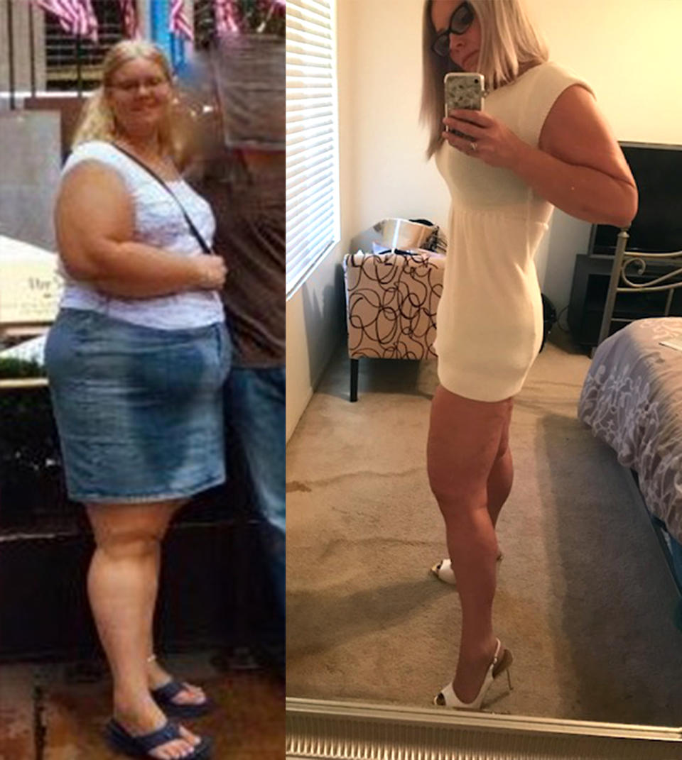 Pearson, before and after her weight loss, started by walking around her parents’ neighborhood at night, fearing that people might make fun of her. (Photos: Courtesy of Joanna Pearson)