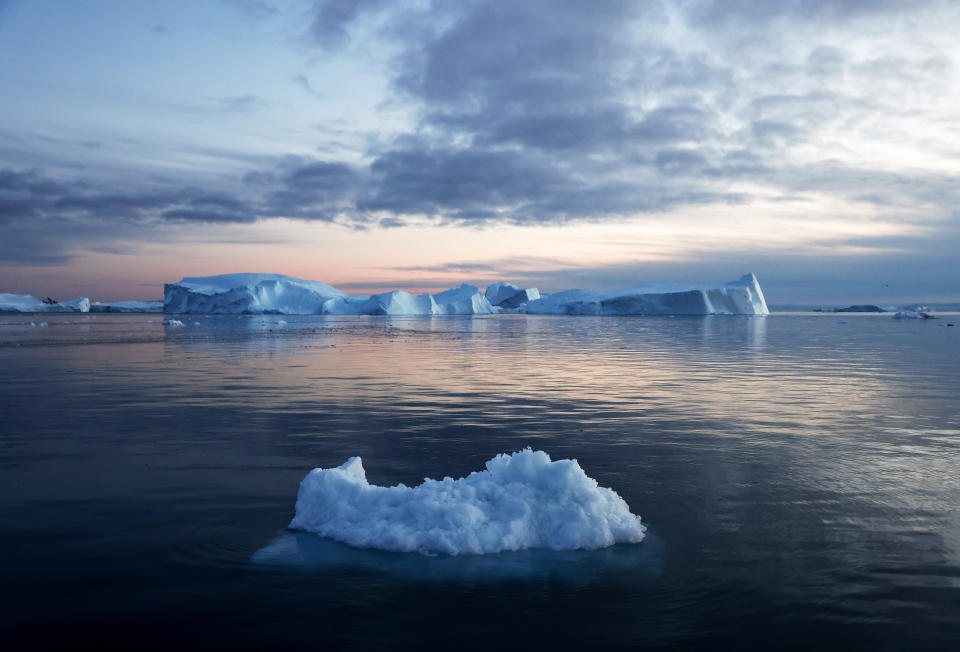 Icebergs which calved from the Sermeq Kujalleq glacier 