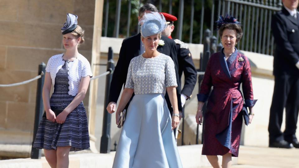 Lady Louise walking to church with sophie and anne