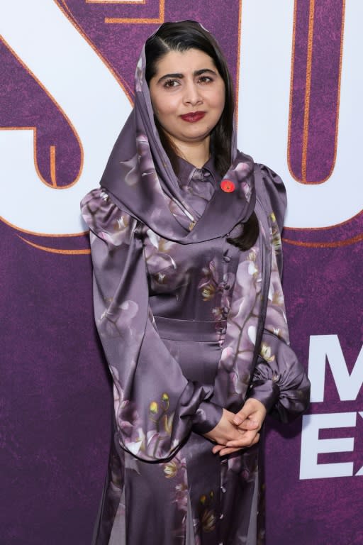La Premio Nobel de la Pz paquistaní Malala Yusafzai, en el estreno del musical "Suffs", en el Teatro Music Box de Broadway, en Nueva York, el 18 de abril de 2024 (Cindy Ord)