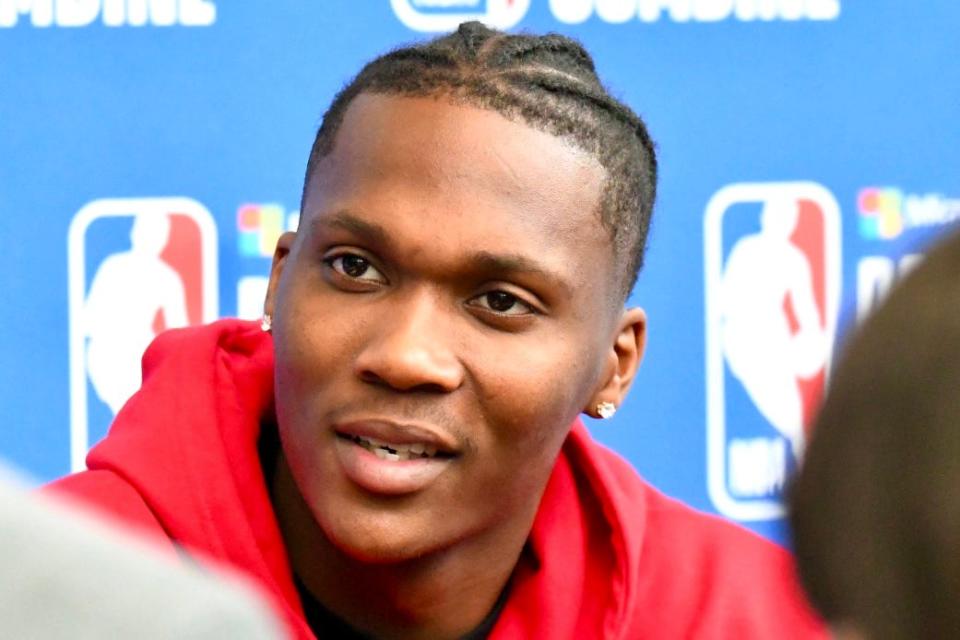 Arizona sophomore Bennedict Mathurin speaks to the media during the NBA Draft Combine at Wintrust Arena in Chicago on May 19. 2022.