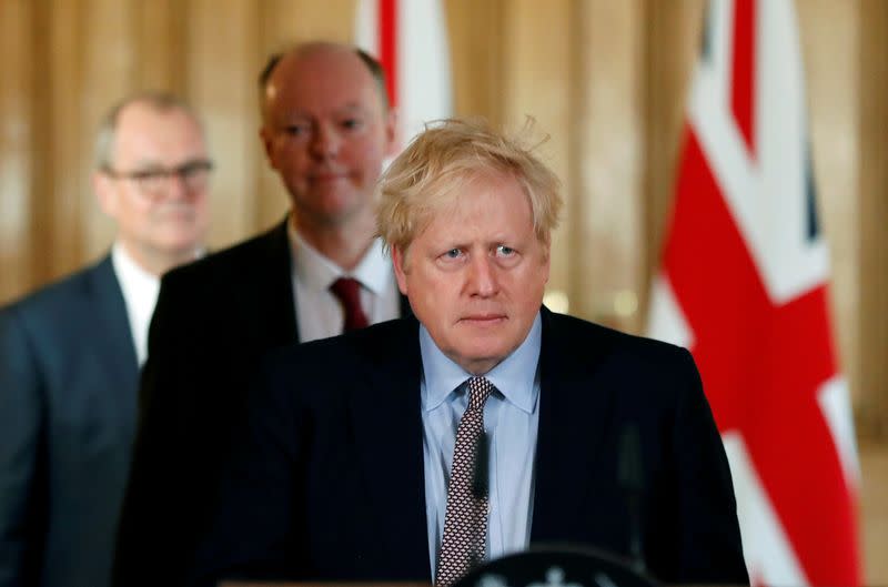 FILE PHOTO: Britain's Prime Minister Boris Johnson attends a news conference on the novel coronavirus, in London