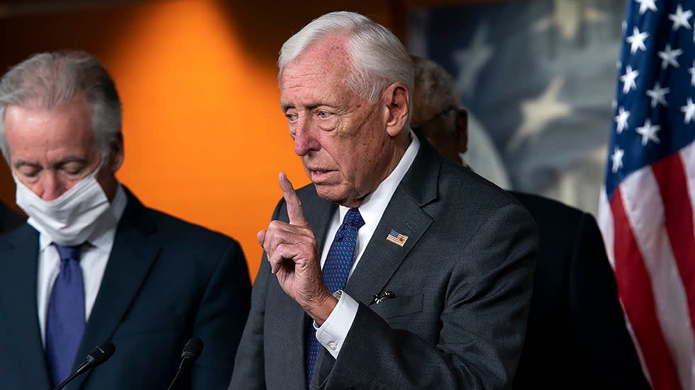House Majority Leader Steny Hoyer (D-Md.) addresses reporters during a press conference on Friday, November 19, 2021 after the Build Back Act vote.