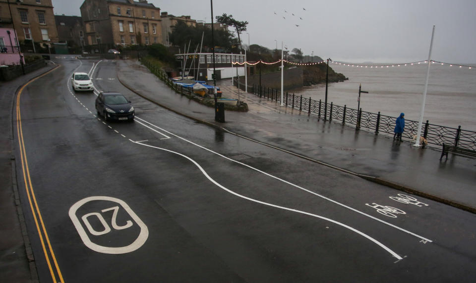 Bemused locals have been questioning the use of â€˜wiggly linesâ€™ in a controversial road scheme in Clevedon - claiming the new layout has turned the town into â€˜Balamory from hellâ€™. North Somerset Council started work on the new road layout along The Beach last autumn, with many local residents and businesses objecting to the changes. Clevedon, Somerset. 10 January 2023. 
