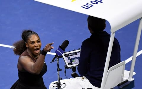 Serena Williams of the United States yells at chair umpire Carlos Ramos - Credit: USA Today