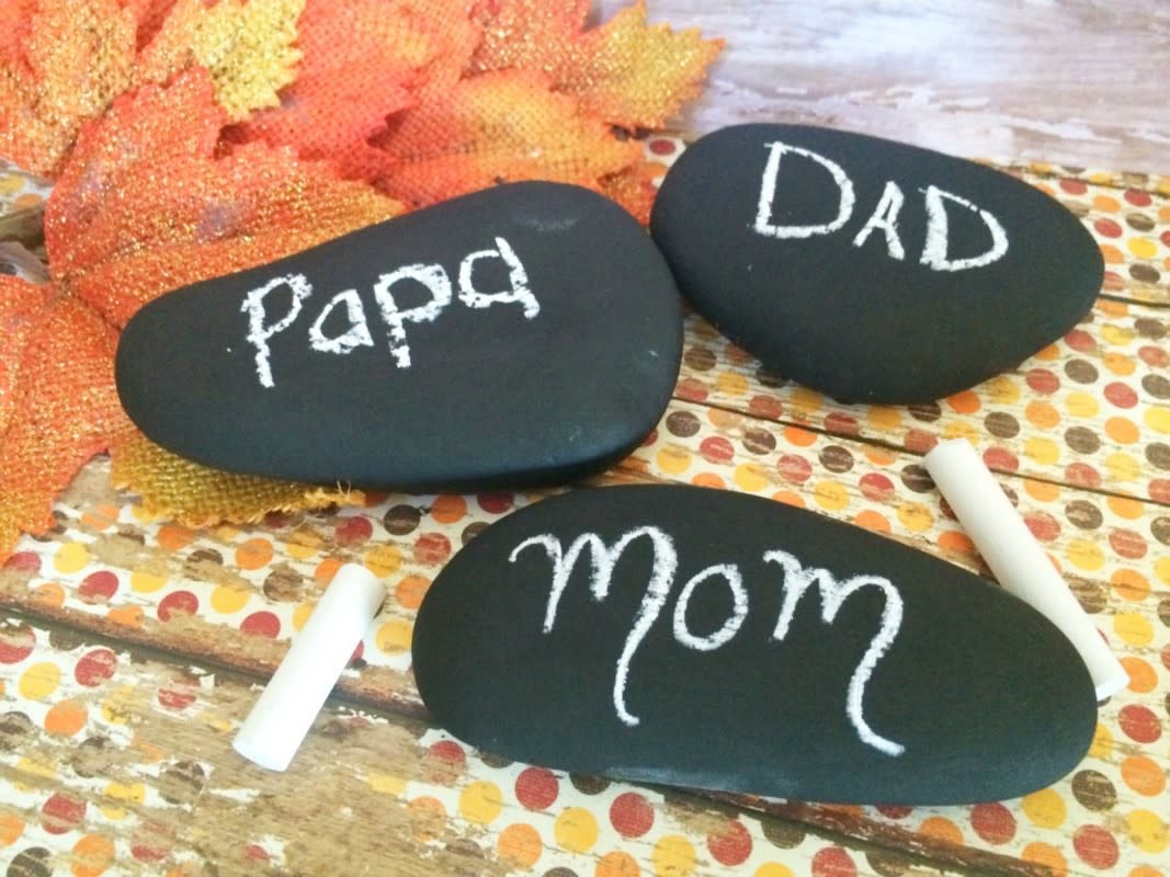 <p>Bon Bon Rose Girls</p><p>These fall themed place cards are made out of rocks! You can find this project at <a href="http://www.bonbonrosegirls.com/2015/10/diy-rock-thanksgiving-place-cards.html" rel="nofollow noopener" target="_blank" data-ylk="slk:Bon Bon Rose Girls;elm:context_link;itc:0;sec:content-canvas" class="link rapid-noclick-resp">Bon Bon Rose Girls</a>.</p>