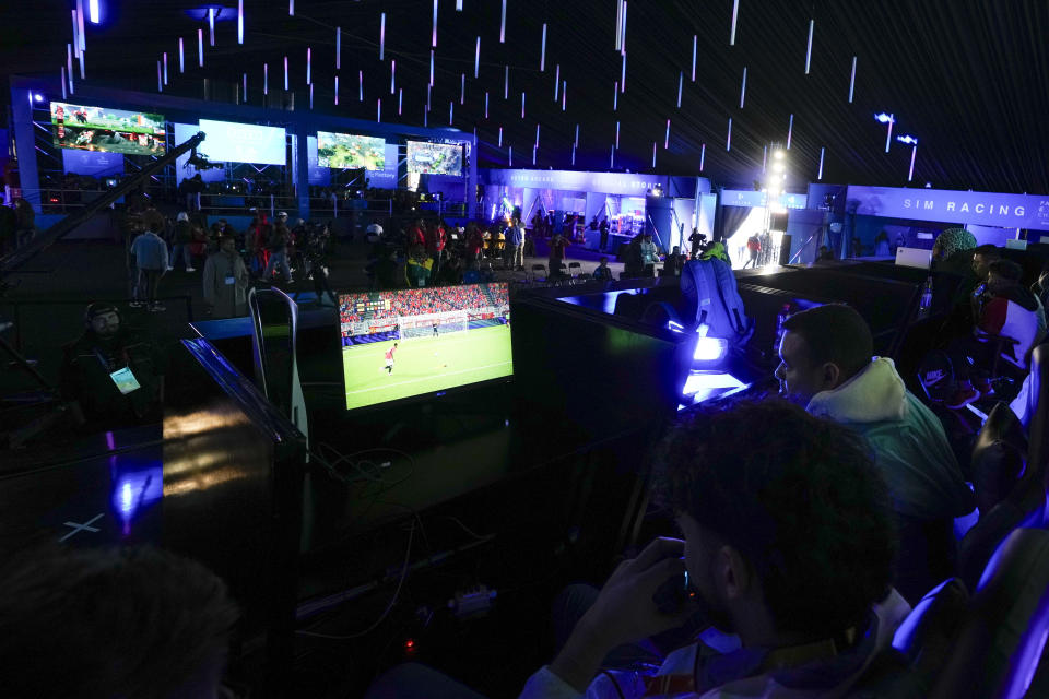 Gamers compete in the Esports championship at the Pan American Games in Santiago, Chile, Thursday, Nov. 2, 2023. (AP Photo/Matias Delacroix)