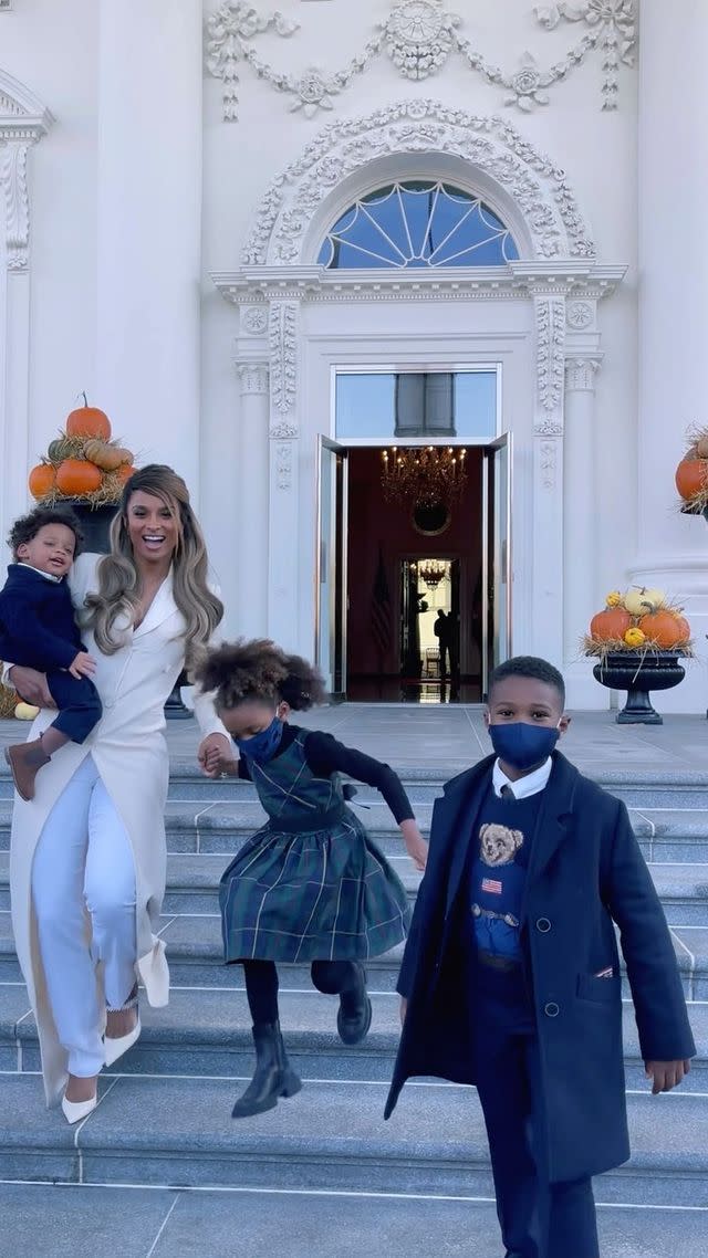 <p>Ciara took her family to the White House, where they met with First Lady <a href="https://people.com/person/jill-biden/" rel="nofollow noopener" target="_blank" data-ylk="slk:Dr. Jill Biden;elm:context_link;itc:0;sec:content-canvas" class="link ">Dr. Jill Biden</a> and pediatrician Dr. Hina Talib <a href="https://people.com/politics/ciara-jill-biden-white-house-coronavirus-vaccinations-kids/" rel="nofollow noopener" target="_blank" data-ylk="slk:to discuss the importance of vaccinations;elm:context_link;itc:0;sec:content-canvas" class="link ">to discuss the importance of vaccinations</a> for kids in the 5 to 11 age bracket.</p> <p>While there, the mom of three discussed her eldest son Future, 7, and his experience getting vaccinated. She shared, "He walked in excited — a little nervous, but he was excited — because a lot of his classmates had already gotten vaccinated, so it was really cool to be on that journey with him," she shared. "Being a mom and seeing it through his eyes was amazing as well."</p> <p>"I think the ultimate goal is to end this thing and for us all to feel a bit more safe and have an added layer of protection," she added.</p>