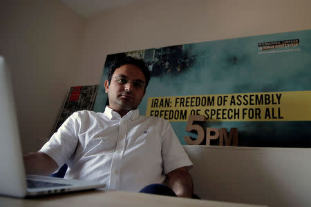 Amir Rashidi, an Internet security researcher who has worked with Telegram users who were victims of hacking, poses for a photograph at the offices of International Campaign for Human Rights in Iran in the Brooklyn borough of New York, U.S., July 27, 2016. REUTERS/Brendan McDermid