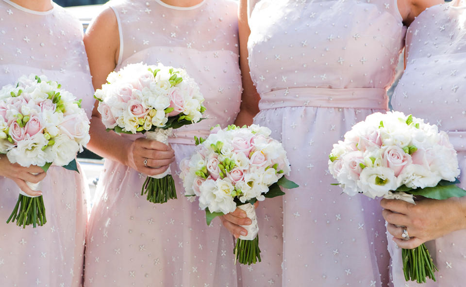 bridesmaids in pink dresses