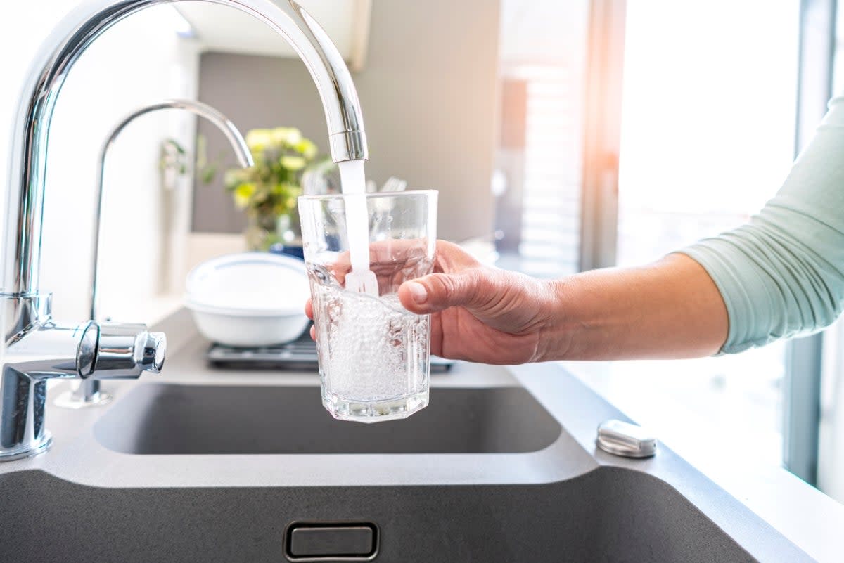 Person filling glass of water from sink