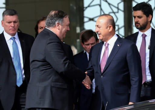 Turkish Foreign Minister Mevlut Cavusoglu (R) met with US Secretary of State Mike Pompeo (L) this week and later promised to share information on the Khashoggi probe