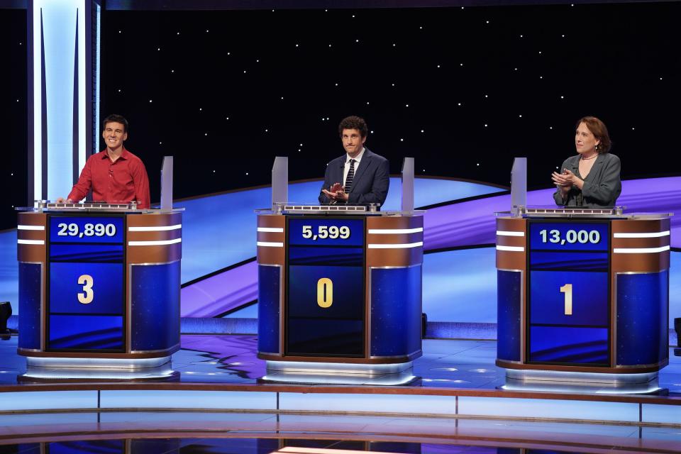 James Holzhauer, Matt Amodio and Amy Schneider compete in the “Jeopardy!” Masters tournament. | ABC