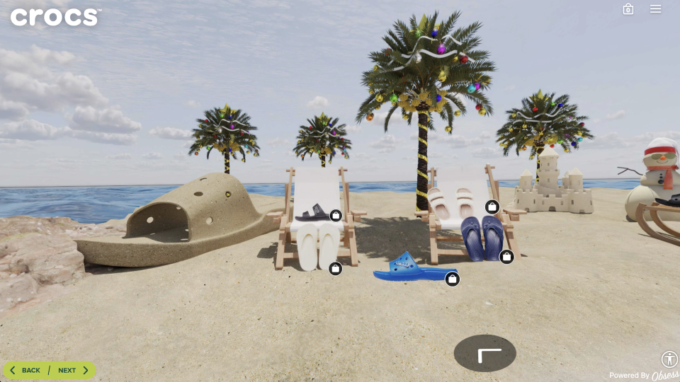 The virtual holiday beach vacation, complete with sand castle Croc.