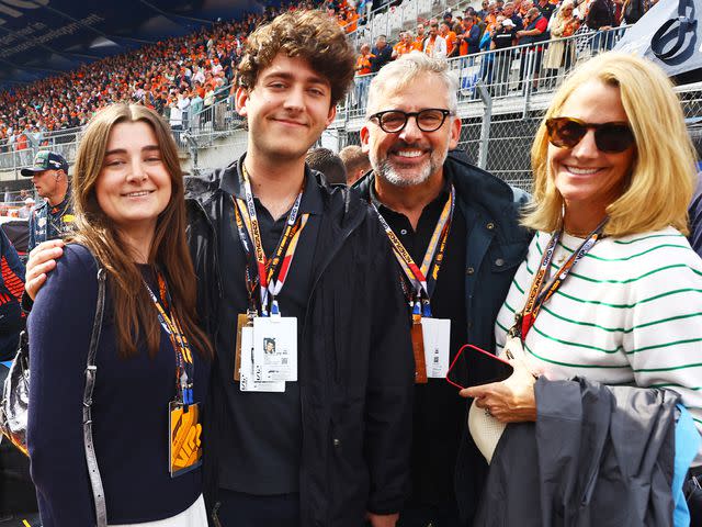 <p>Mark Thompson/Getty</p> Steve Carell, Nancy Carell, Annie Carell and Johnny Carell at Circuit Zandvoort in 2023