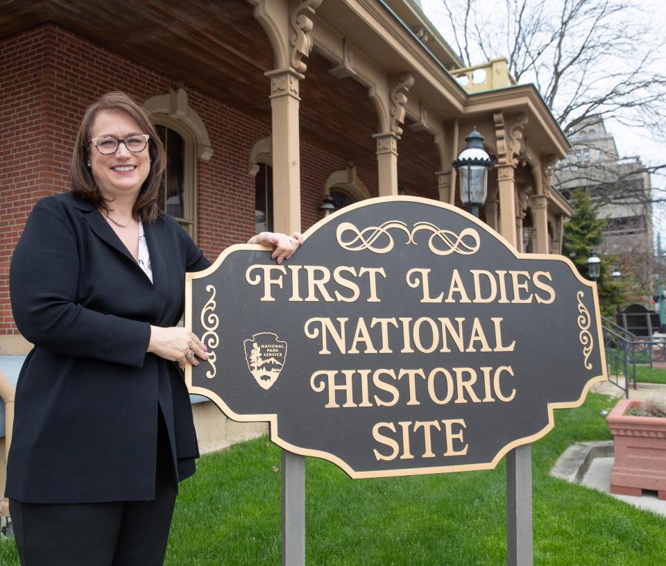 Patty Dowd Schmitz, CEO of the National First Ladies' Library, is shown outside the Saxton House.