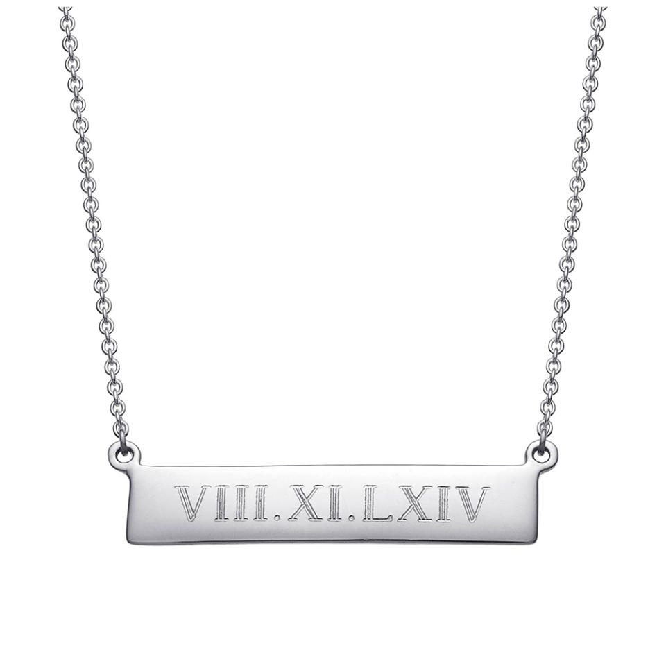 Personalized Sterling Silver Roman Numeral Bar Pendant