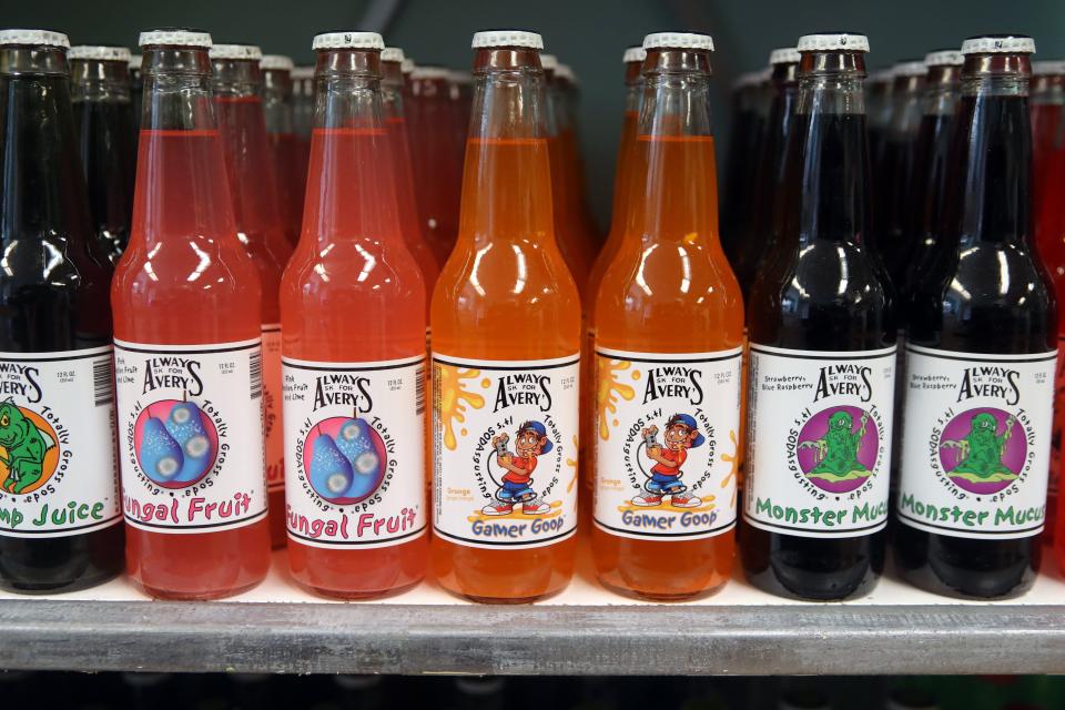 A row of Avery's sodas is shown June 30 at Strawser's Ice Cream, Pop & Candy shop.