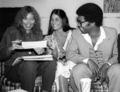 <p>Joni Mitchell, Mimi Farina and Herbie Hancock enjoy a moment backstage at the Berkeley Jazz Festival, which was held at the Greek Theatre in May 1979 in Berkeley, California.</p>