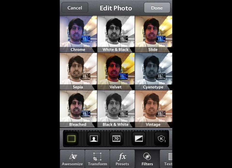 The free app from SmugMug is more of a wholesale camera app then a filter specialty app -- its specialty "Awesomize" button is a powerful auto-fix button with a great name -- but it does come with a healthy serving of 9 Instagram-like camera filters. The app's filters can be used with a cool sliding-scale functionality of distortion, so users can choose the hipness level they hope to achieve. Camera Awesome is super popular in the app store, and it's reminiscent of <a href="http://en.wikipedia.org/wiki/Mike_Awesome" target="_hplink">the late great WCW/ECW wrestler Mike Awesome</a>, who delivered one of the greatest Power Bombs professional wrestling has ever seen.    Wait, what were we talking about? Oh, right: Filters. There are also 63 more filters available for download; you can pay $0.99 for 9 filters or $3.99 for all 63.     <a href="http://itunes.apple.com/us/app/camera-awesome/id420744028?mt=8" target="_hplink">Camera Awesome is free in the iTunes App Store</a>. 