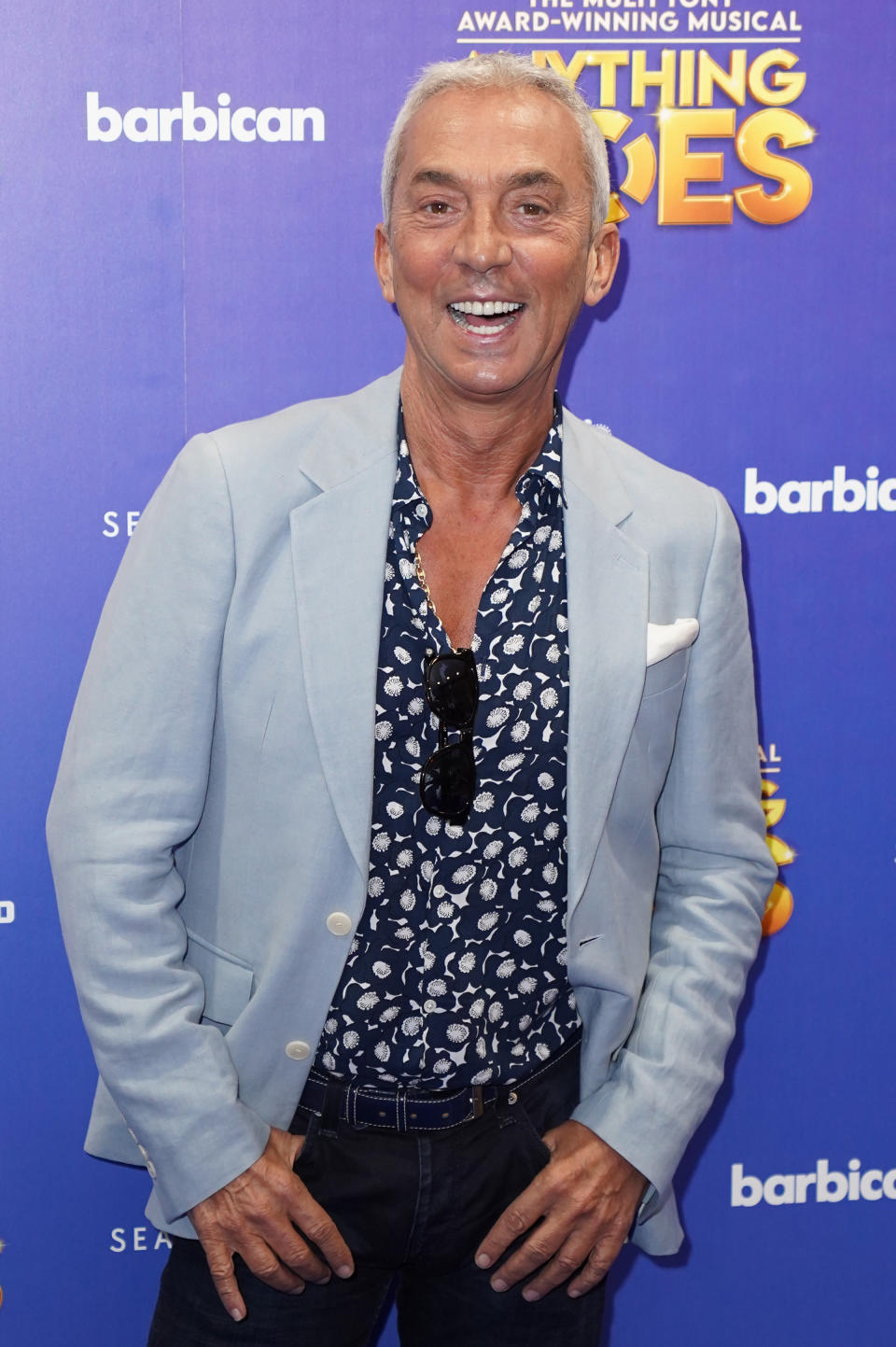 Bruno Tonioli arrives for a performance of Anything Goes, the multi Tony Award-winning musical, at the Barbican Theatre in London. Picture date: Wednesday August 4, 2021.