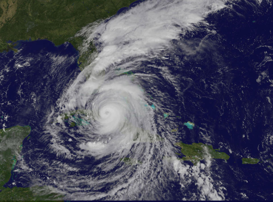 The National Oceanic and Atmospheric Administration's GOES East satellite captured this visible image of Category 4 Hurricane Irma on Saturday (Sept. 9) at 10:37 a.m. EDT (1437 GMT). <cite>NASA/NOAA GOES Project</cite>