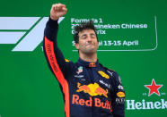 Formula One F1 - Chinese Grand Prix - Shanghai International Circuit, Shanghai, China - April 15, 2018 Red Bull's Daniel Ricciardo celebrates winning the race REUTERS/Aly Song